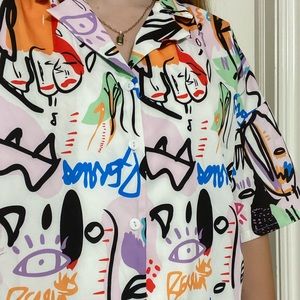 artsy colorful oversized button up